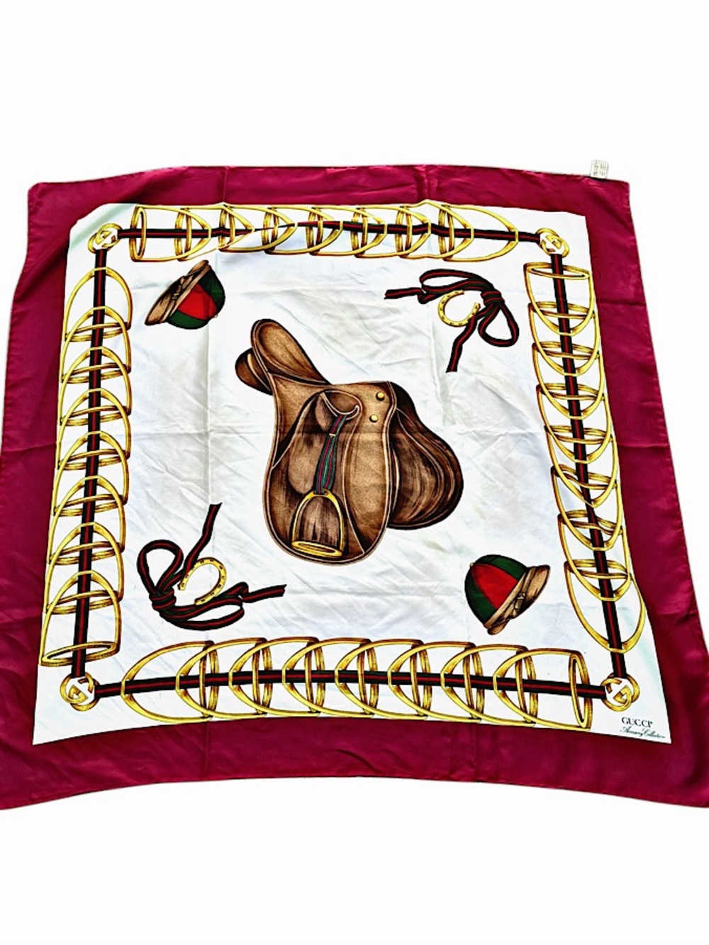Authentic Gucci Saddle Equestrian Motif Silk Scarf